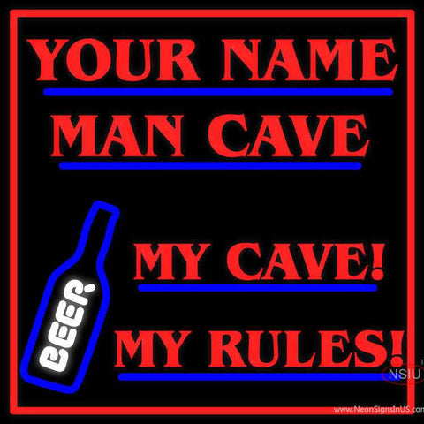 Custom My Cave My Rules Beer Man Cave Real Neon Glass Tube Neon Sign 