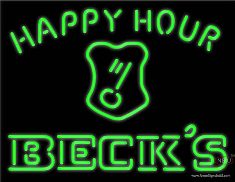 Beck Key Logo Happy Hour Neon Beer Sign 