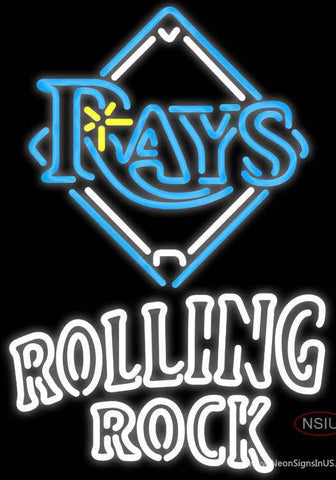 Rolling Rock Double Line Tampa Bay Rays MLB Real Neon Glass Tube Neon Sign 