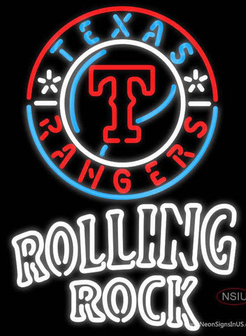 Rolling Rock Double Line Texas Rangers MLB Real Neon Glass Tube Neon Sign 