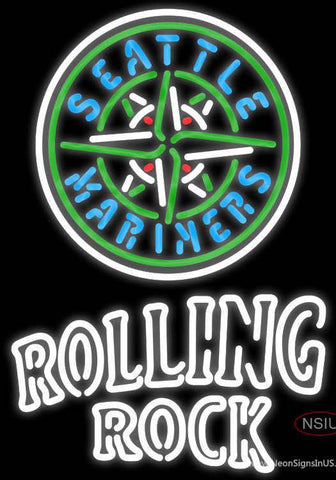 Rolling Rock Double Line Seattle Mariners MLB Real Neon Glass Tube Neon Sign 