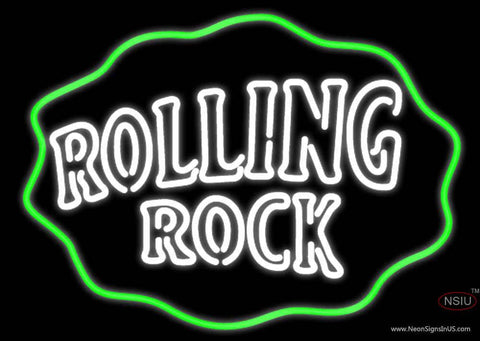 Rolling Rock Double Line Logo With Wavy Circle Real Neon Glass Tube Neon Sign 