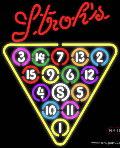 Strohs Ball Billiards Pool Real Neon Glass Tube Neon Sign