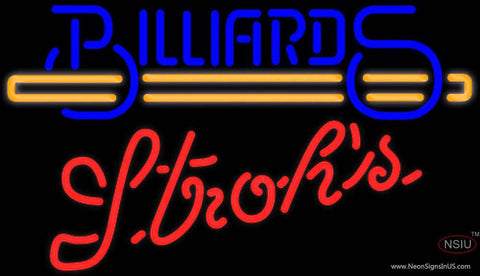 Strohs Billiards Text With Stick Pool Real Neon Glass Tube Neon Sign 