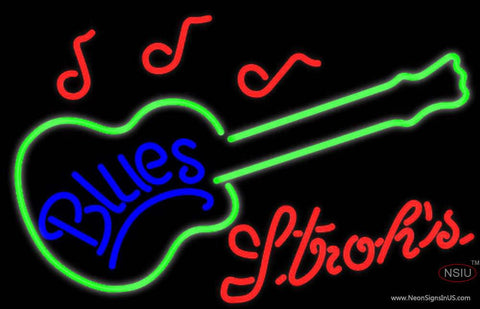 Strohs Blues Guitar Real Neon Glass Tube Neon Sign 
