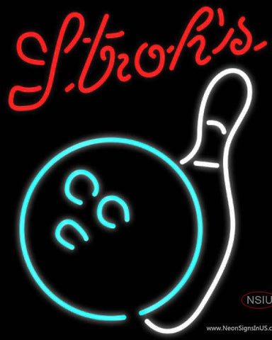 Strohs Bowling Neon White Real Neon Glass Tube Neon Sign 