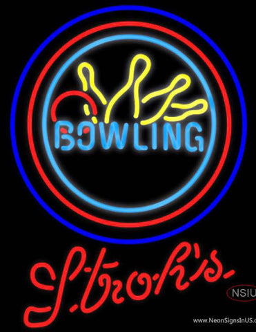 Strohs Bowling Neon Yellow Blue Real Neon Glass Tube Neon Sign 