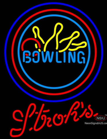 Strohs Bowling Neon Yellow Blue Neon Sign   