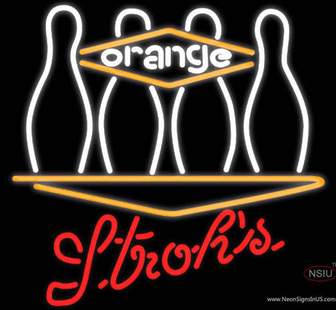 Strohs Bowling Orange Real Neon Glass Tube Neon Sign 