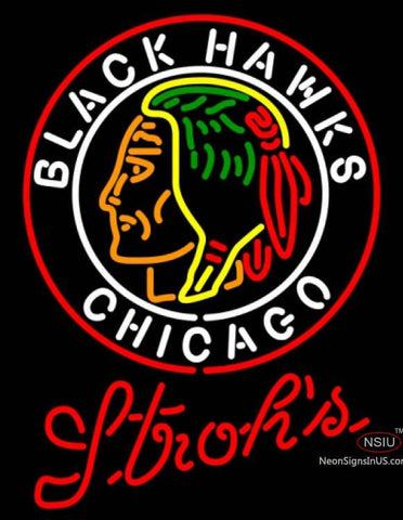Strohs Commemorative  Chicago Blackhawks Hockey Neon Sign   