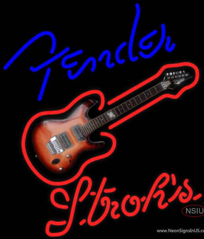 Strohs Fender Blue Red Guitar Real Neon Glass Tube Neon Sign  7 
