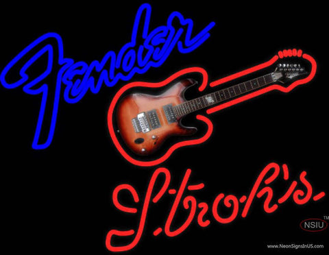 Strohs Fender Guitar Real Neon Glass Tube Neon Sign