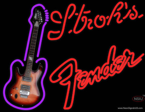 Strohs Fender Red Guitar Real Neon Glass Tube Neon Sign