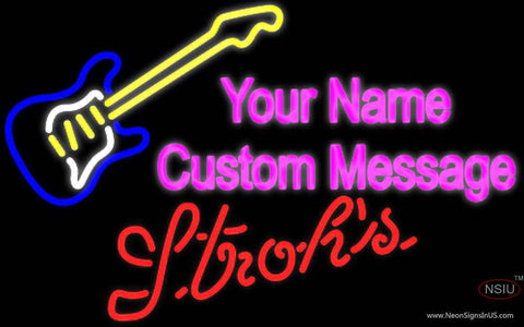 Strohs Guitar Logo Real Neon Glass Tube Neon Sign