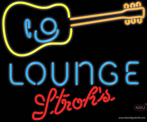 Strohs Guitar Lounge Real Neon Glass Tube Neon Sign 