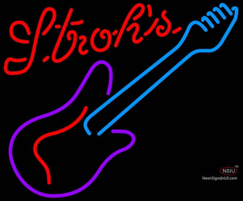 Strohs Guitar Purple Red Neon Sign   