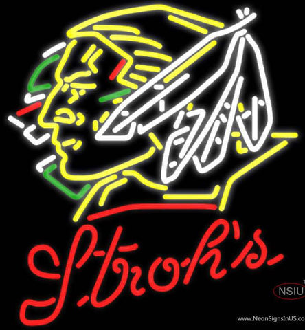 Strohs North Dakota Fighting Sioux Hockey Real Neon Glass Tube Neon Sign  7 