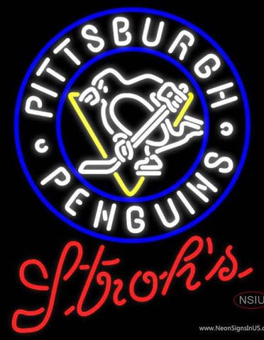 Strohs Pittsburgh Penguins Hockey Real Neon Glass Tube Neon Sign