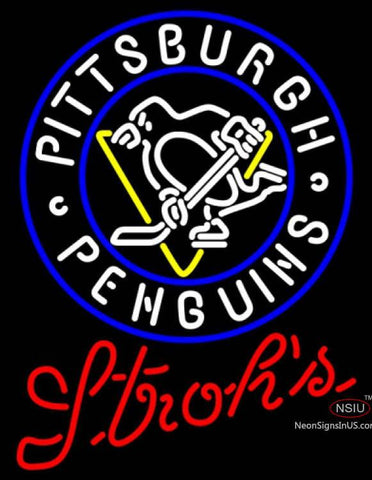Strohs Pittsburgh Penguins Hockey Neon Sign   