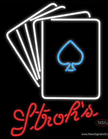 Strohs Poker Cards Real Neon Glass Tube Neon Sign 7 