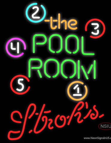 Strohs Pool Room Billiards Real Neon Glass Tube Neon Sign 