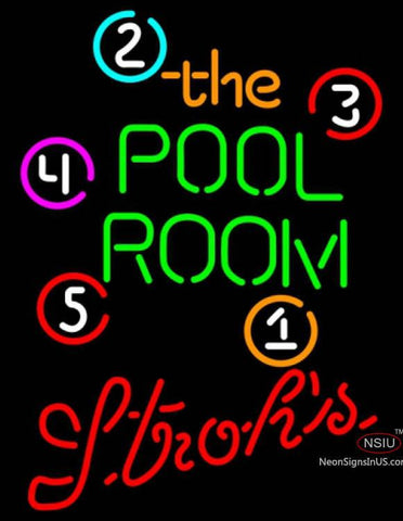 Strohs Pool Room Billiards Neon Sign   