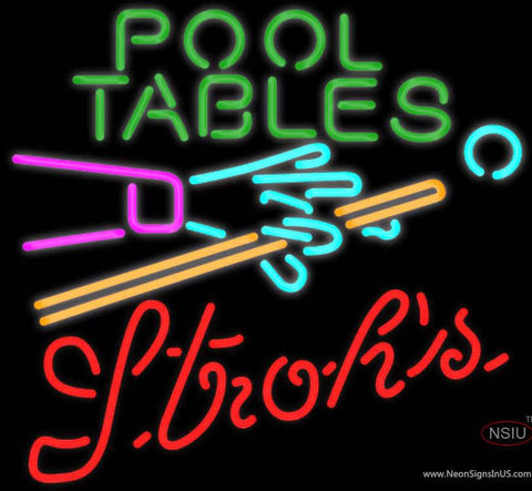 Strohs Pool Tables Billiards Real Neon Glass Tube Neon Sign 