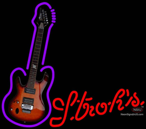 Strohs Purple Guitar Neon Sign   