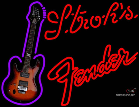 Strohs Red Fender Guitar Neon Sign   