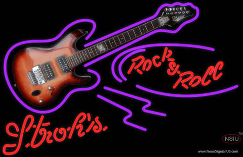 Strohs Rock N Roll Electric Guitar Real Neon Glass Tube Neon Sign 