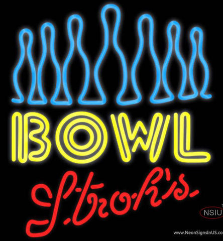 Strohs Ten Pin Bowling Real Neon Glass Tube Neon Sign 
