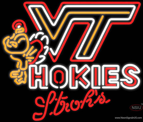 Strohs Virginia Tech Vt Hokies Logo Hockey Real Neon Glass Tube Neon Sign
