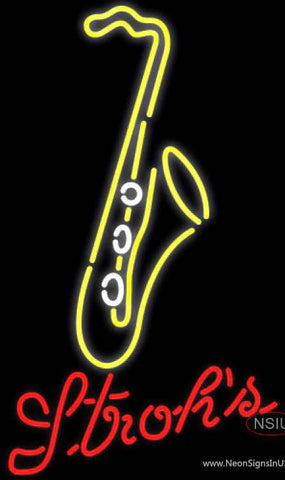 Strohs Yellow Saxophone Real Neon Glass Tube Neon Sign