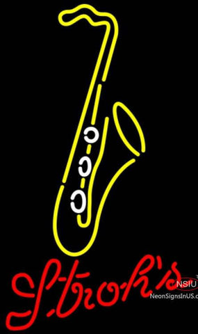 Strohs Yellow Saxophone Neon Sign   