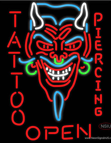 Devil's Head Tattoo/Piercing Real Neon Glass Tube Neon Sign 