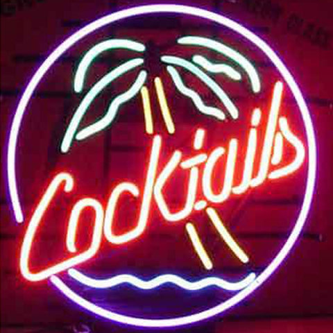 Professional  Cocktails Palm Tree Beer Bar Open Neon Signs 