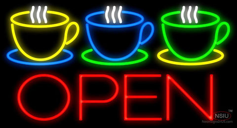 Coffee Cups Open Neon Sign 