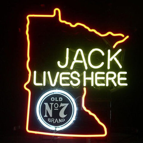 Professional  Jack Daniels Lives Here Minnasota Whiskey Neon Beer Bar Sign