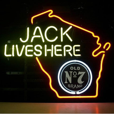Professional  Jack Daniels Lives Here Whiskey Wisconsin Neon Beer Sign 