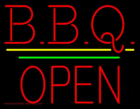 BBQ Block Open Green Line Neon Sign