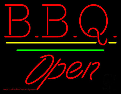 BBQ Open White Line Neon Sign