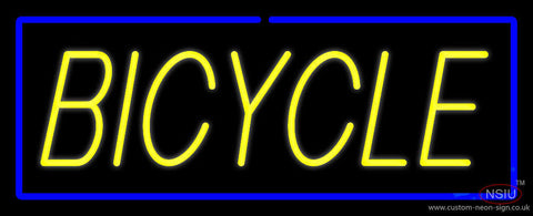 Yellow Bicycle Blue Border Neon Sign 