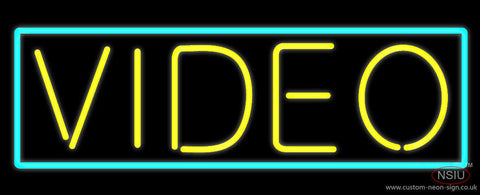 Yellow Video Turquoise Border Neon Sign 