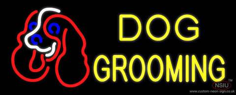 Yellow Dog Grooming with Logo Neon Sign