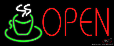 Open Coffee Cup Logo Neon Sign