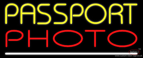 Yellow Passport Red Photo White Line Neon Sign 