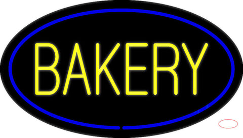 Yellow Bakery Oval Blue Neon Sign