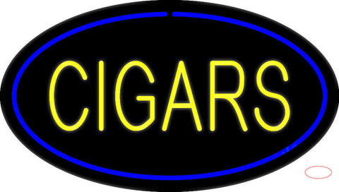 Yellow Cigars Blue Oval Neon Sign