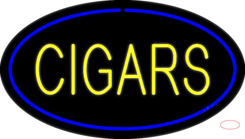 Yellow Cigars Blue Oval Neon Sign 