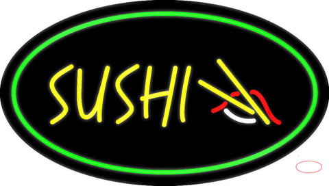 Yellow Sushi Oval Green Neon Sign